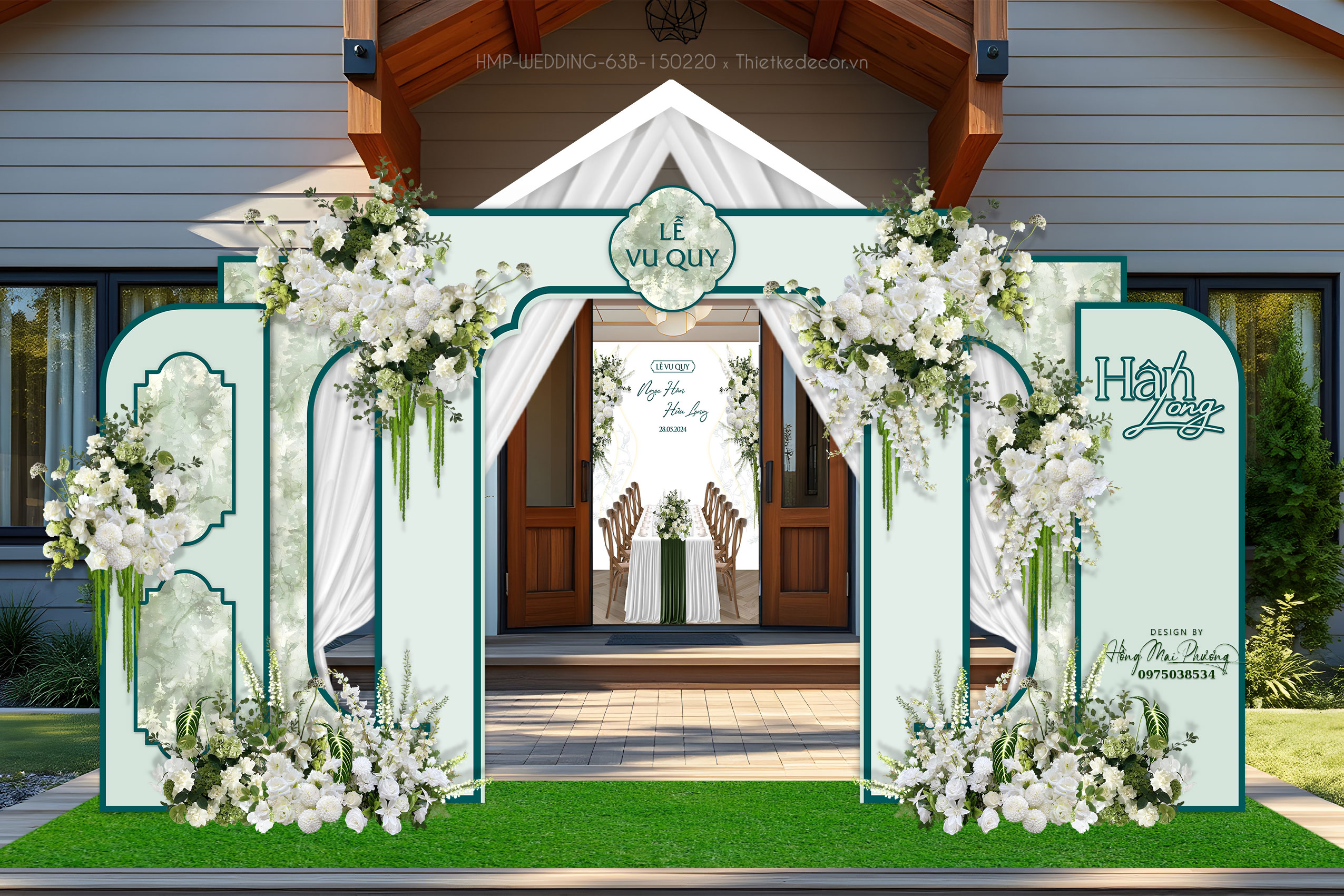 Cổng cưới xanh lá phối màu loang